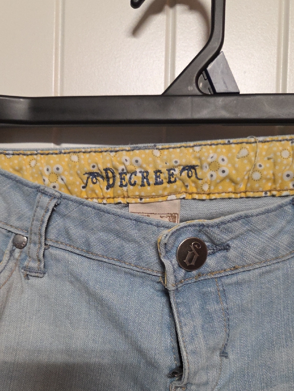 Decree Light Blue High Rise Jeans with Yellow Waistband Detail